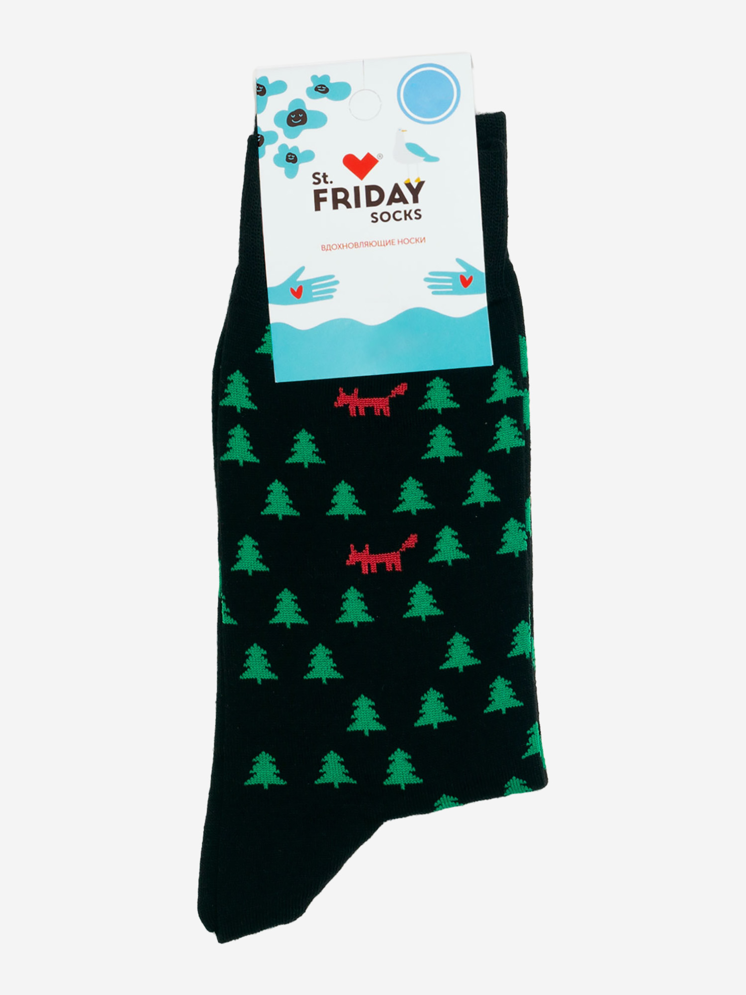 

Носки с рисунками St.Friday Socks, Лисы в ёлочках, Черный