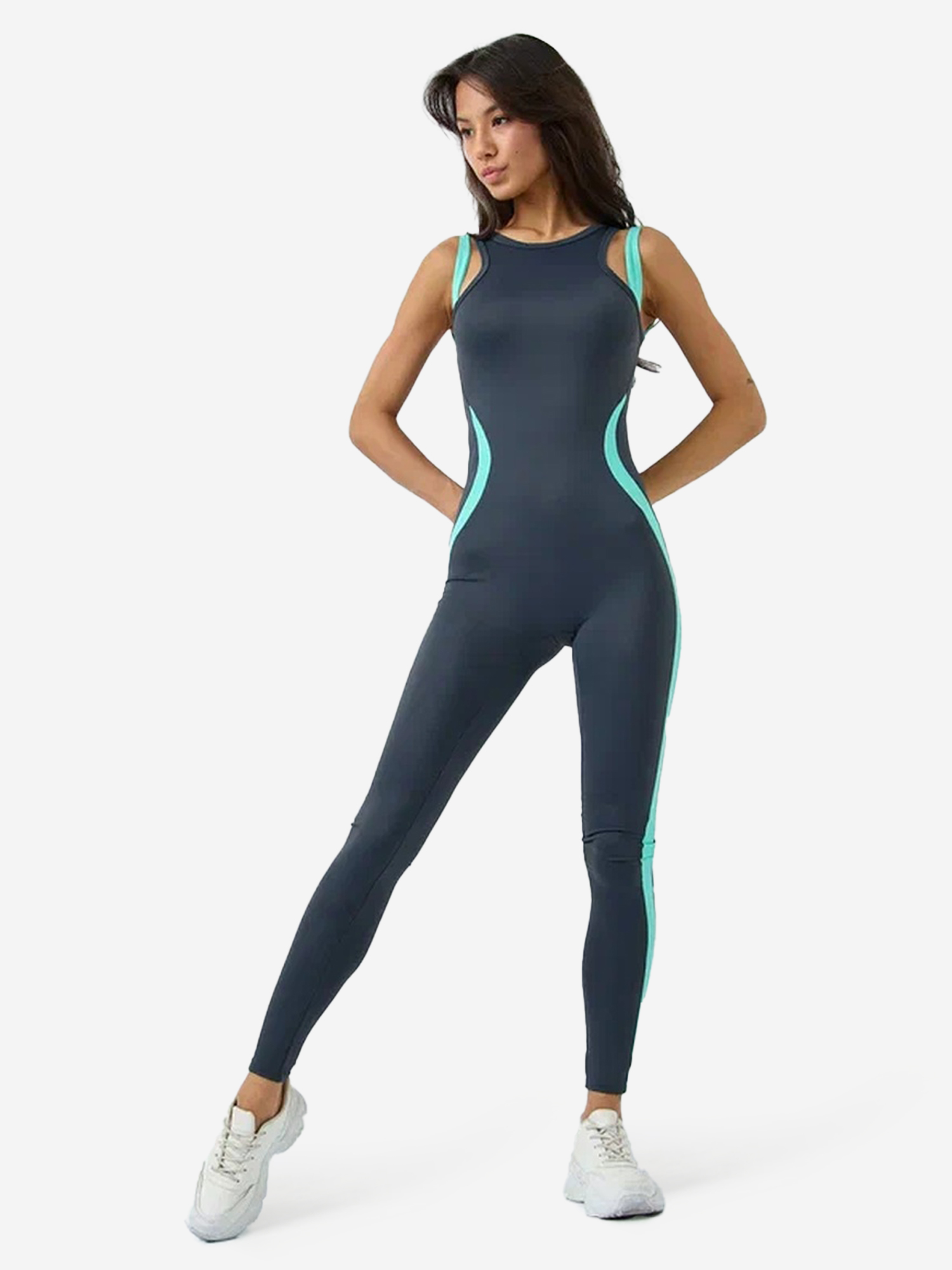 Изображение товара Комбинезон женский без рукавов Skin of Angel серо-мятный для фитнеса йоги и спорта