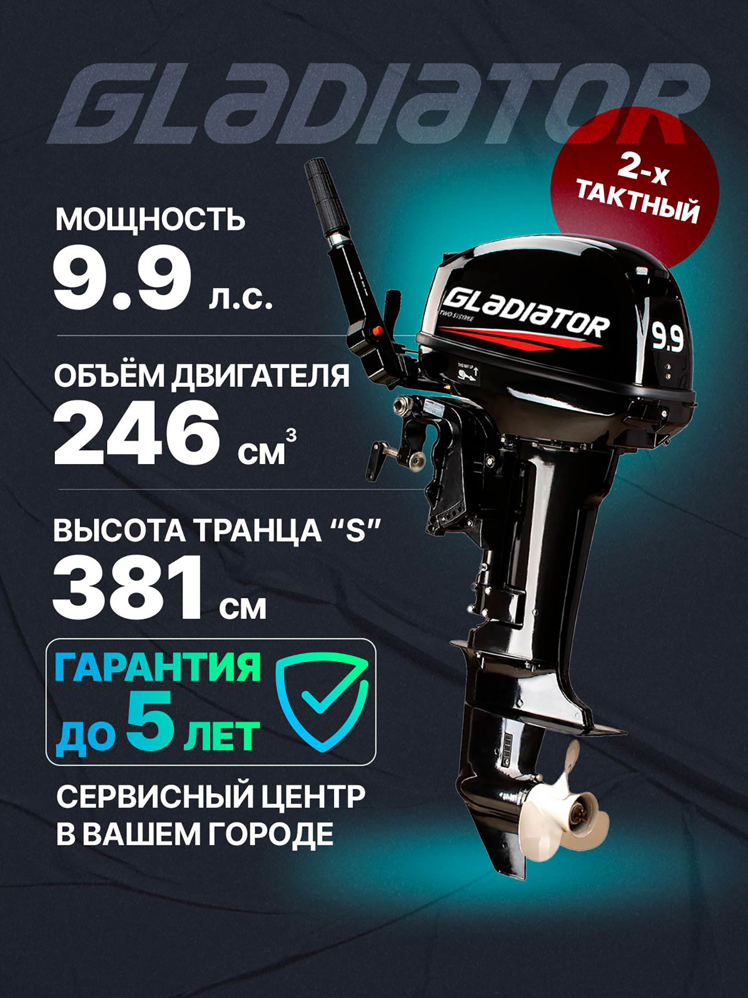 

Лодочный мотор GLADIATOR G 9.9 FHS, Черный