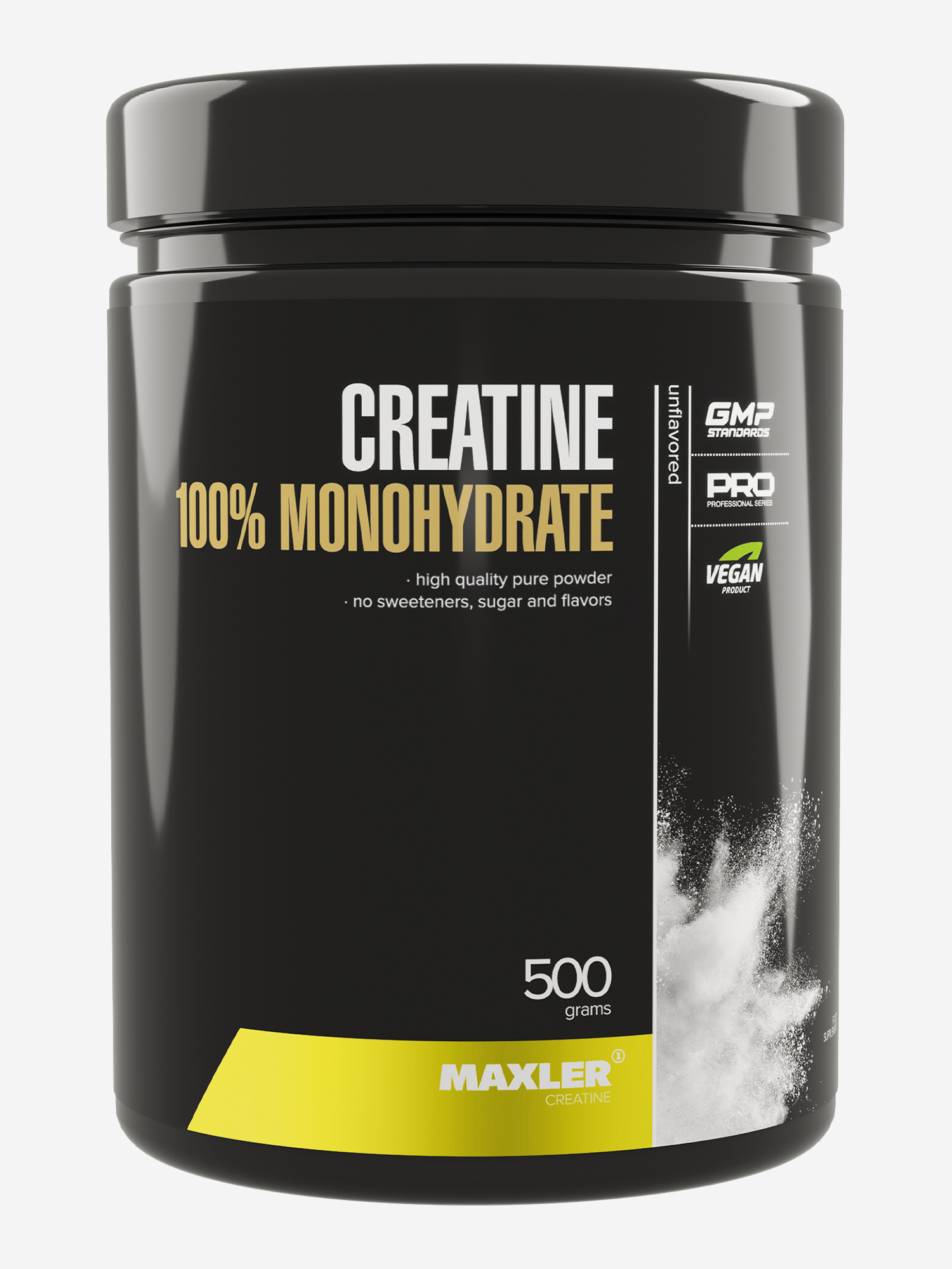 Изображение товара Креатин моногидрат Maxler для роста мышц, без вкуса, порошок, банка, 500 г, Черный