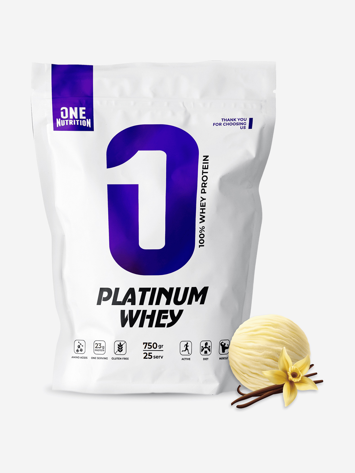 Сывороточный протеин, One Nutrition, 750 г, ваниль, Белый