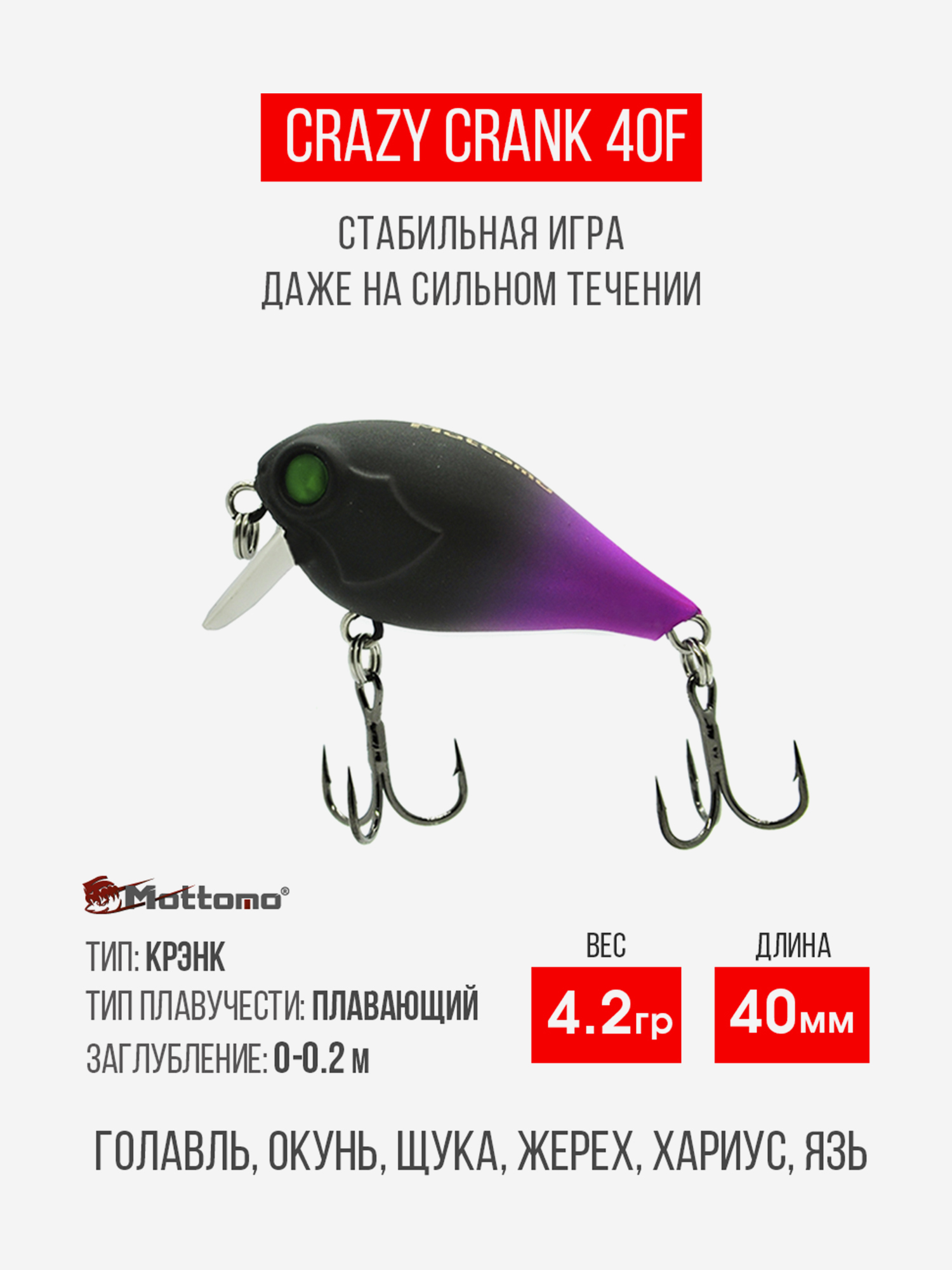 

Воблер для рыбалки Crazy Crank 40F 4,2g приманка на голавля, Черный