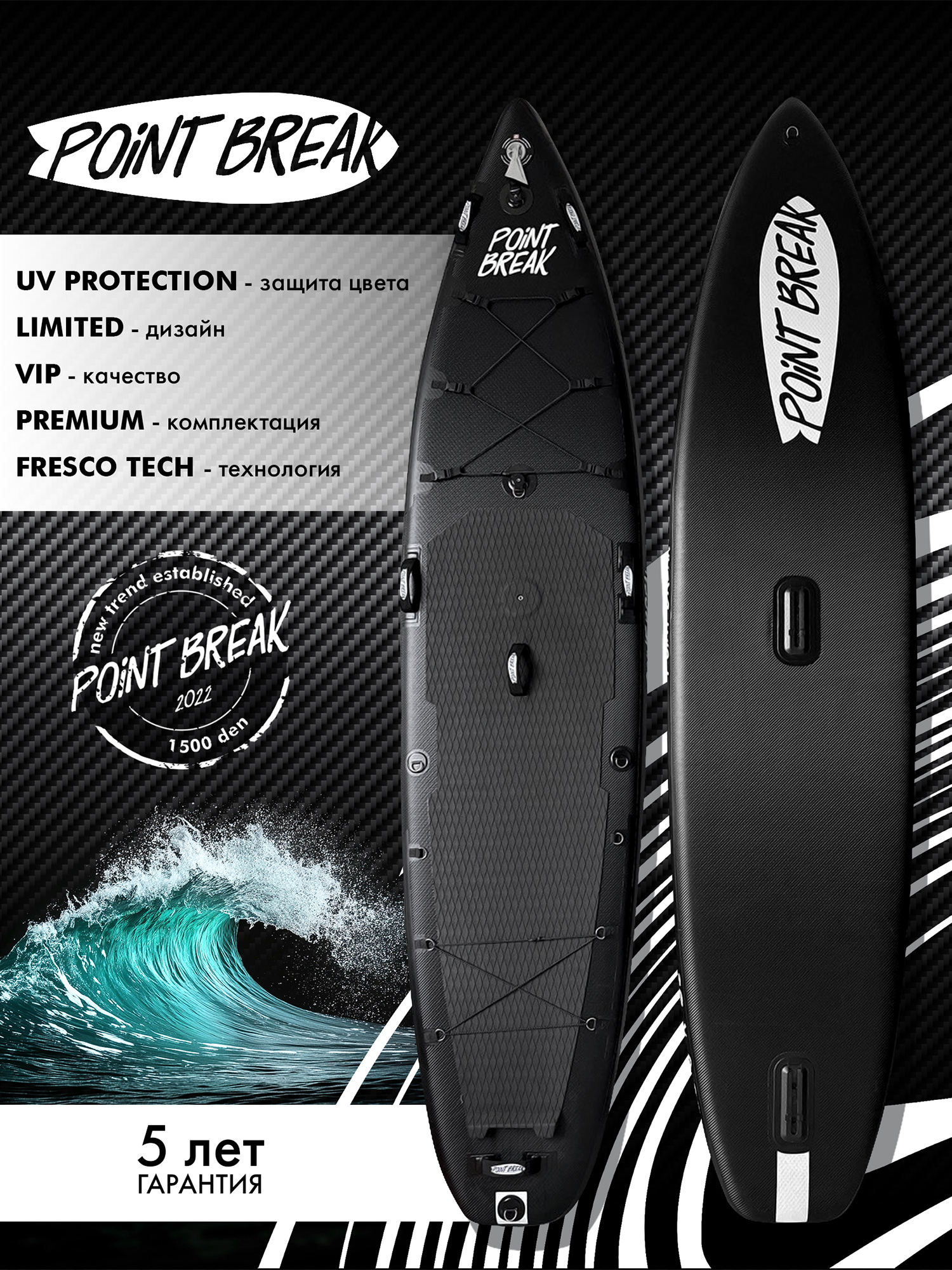 

Сапборд Point Break CARBON RAGE Black с закладной для установки паруса 11.6, 25 psi, Черный