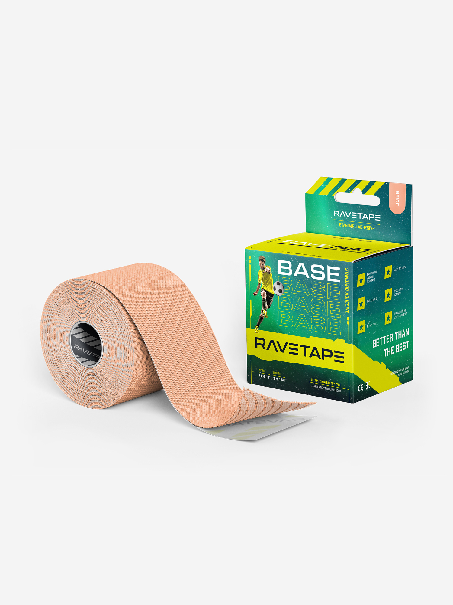 

Кинезиотейп RaveTape BASE 5×5, Бежевый