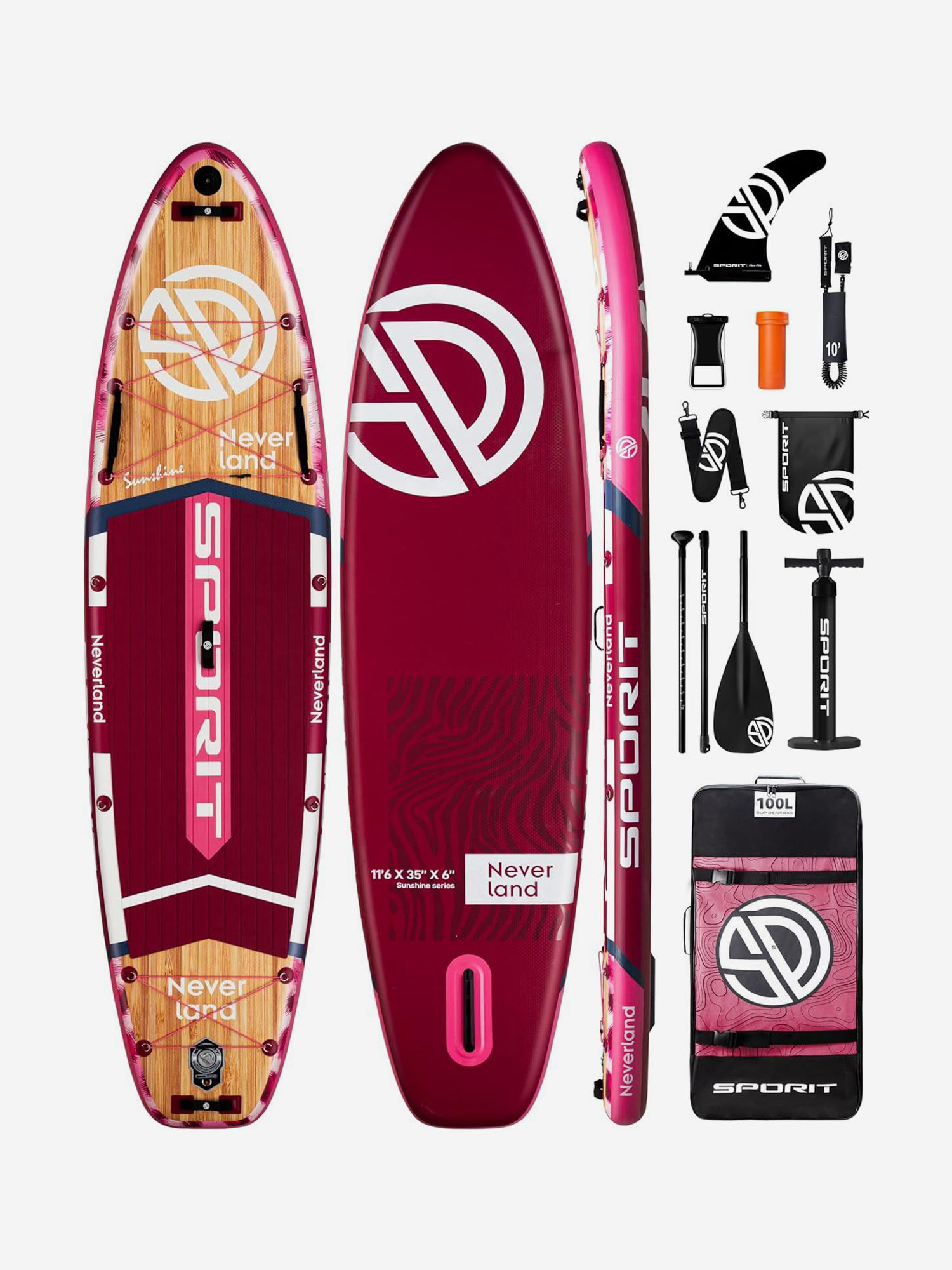  Надувная SUP-доска SPORIT NEVER LAND RED STD, 11'6 350*88*15 см сапборд, Красный
