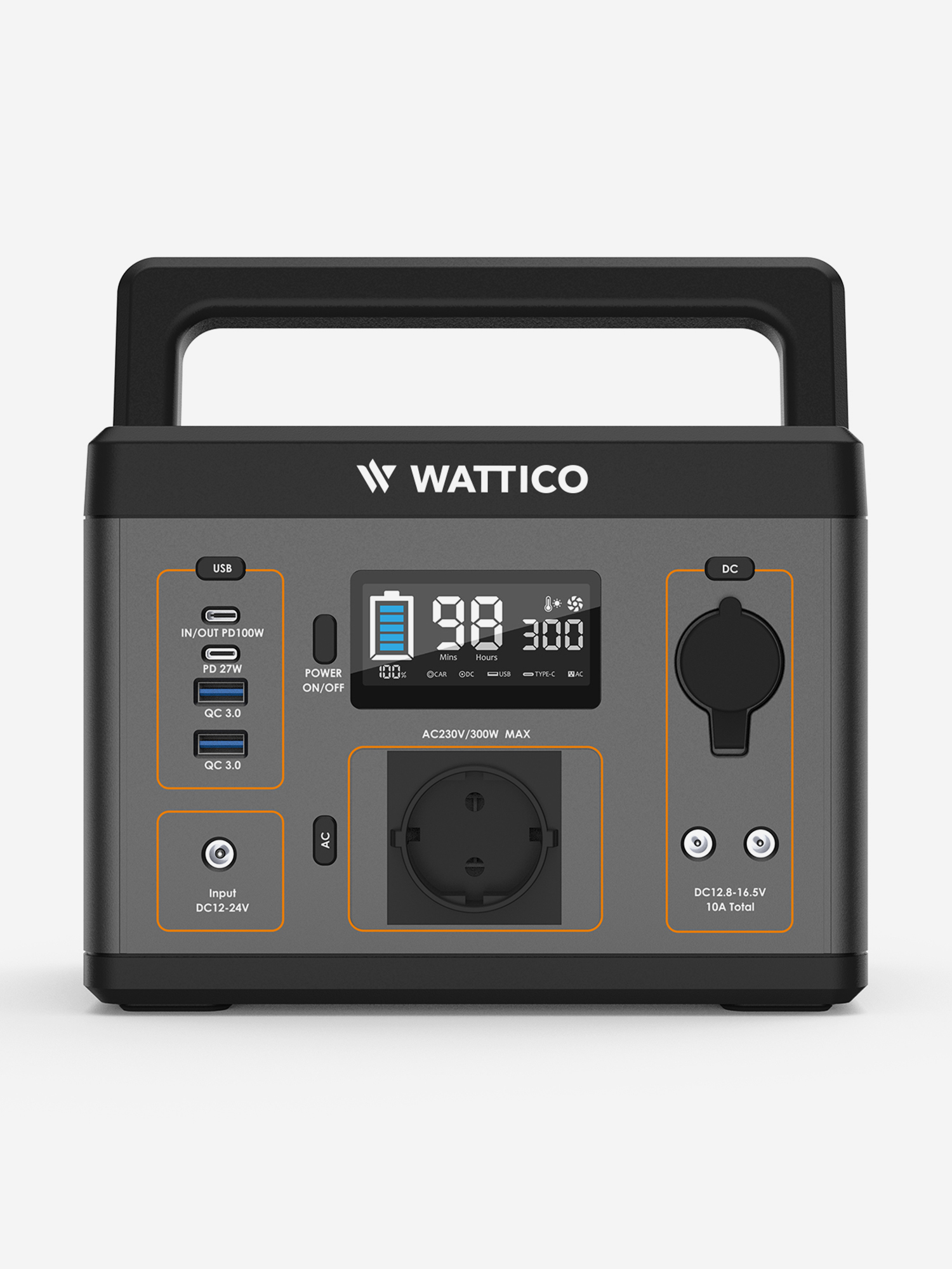 Портативная зарядная станция WATTICO Camp 300 Pro, Черный зарядная станция wlx 838 10 usb 60 w 12 а выключатель чёрная