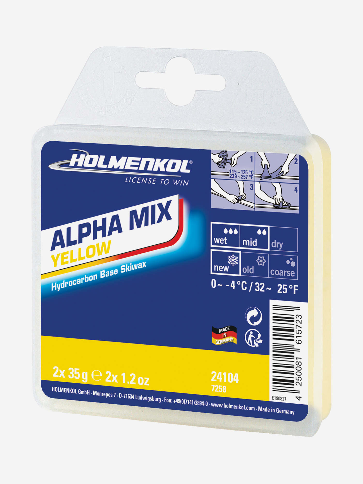 

Мазь скольжения твердая для лыж и сноубордов Holmenkol Alpha Mix Yellow, Желтый