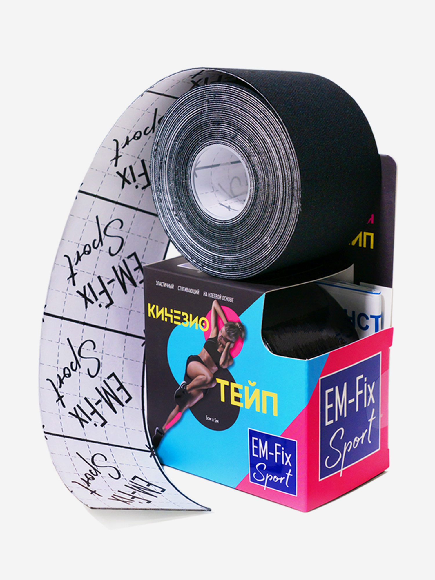 Изображение товара Кинезиотейп ЕМ-Fix Sport усиленной фиксации 5 см х 5 м черный