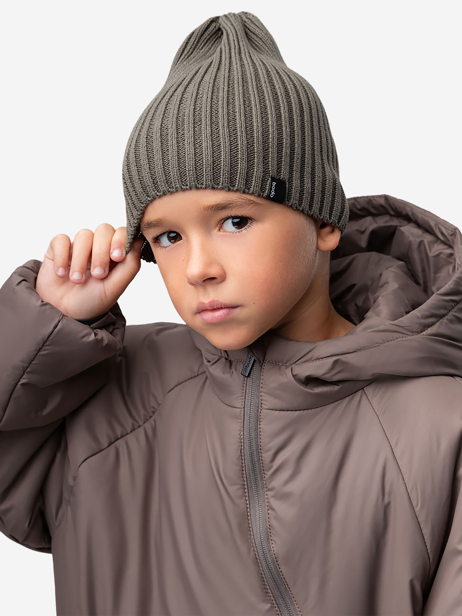 Изображение товара Вязаная шапка bodo хаки для детей и взрослых зимняя демисезонная