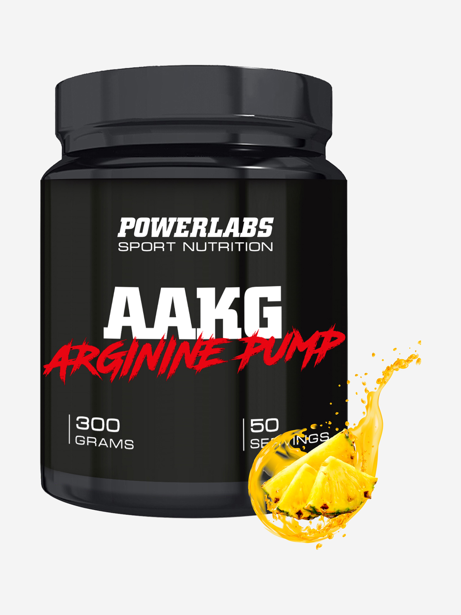 Аминокислоты  Спортмастер Аргинин AAKG, Powerlabs, 300 г, ананас, Черный