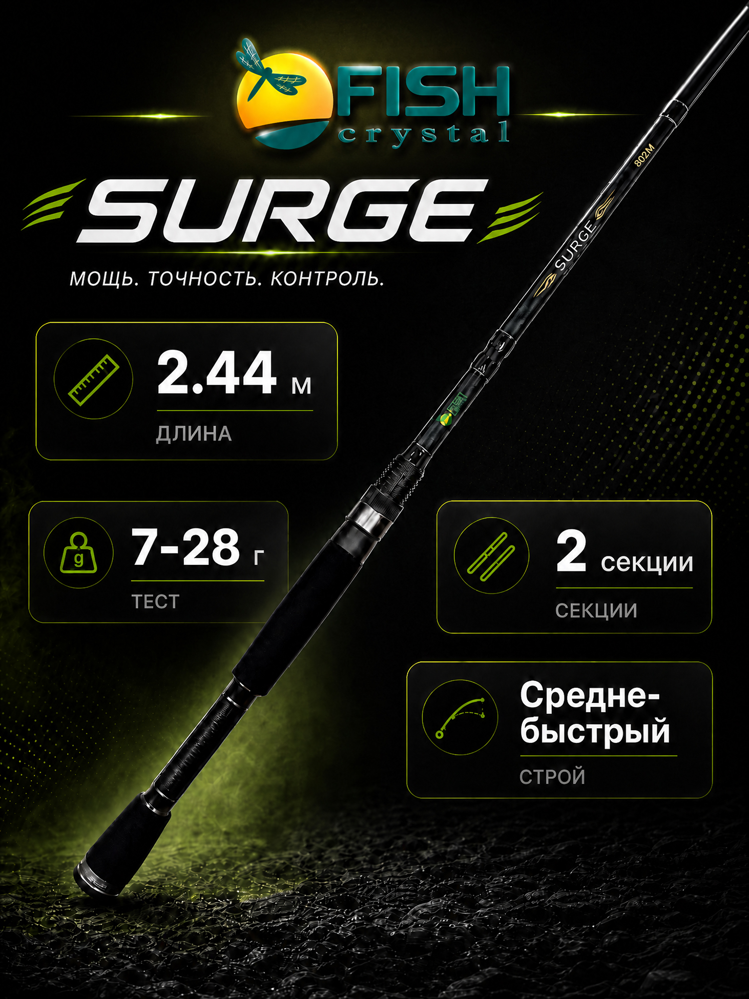 Изображение товара Спиннинговое удилище SURGE FISH CRYSTAL 2.44м 7-28г средне-быстрый строй