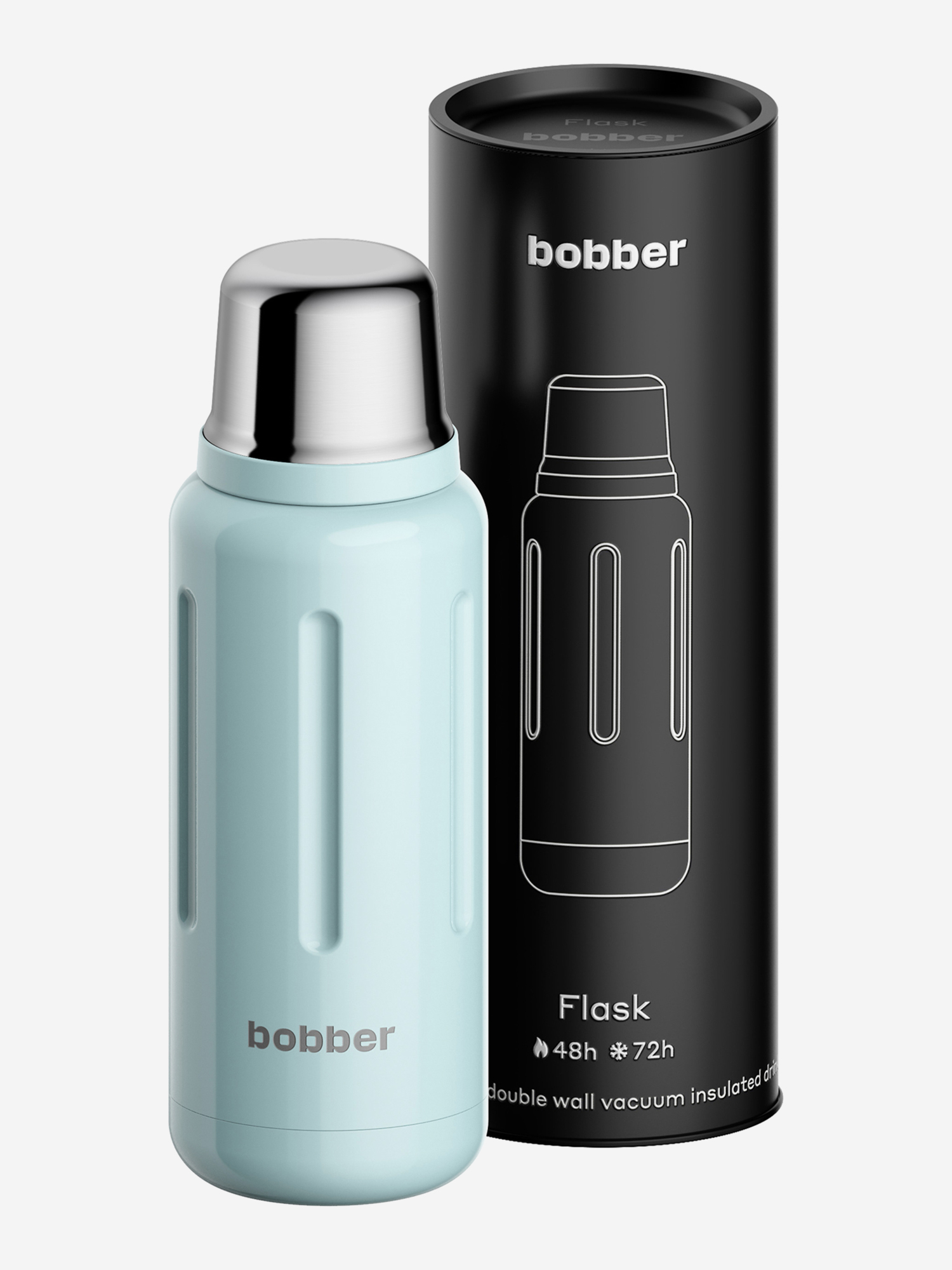 Изображение товара Термос вакуумный для напитков BOBBER Flask 1 литр - тепло и холод до 72 часов, голубой