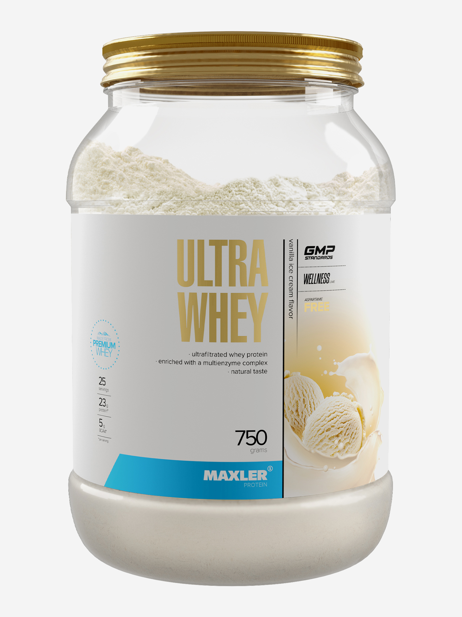 Изображение товара Протеин сывороточный Maxler, порошок, 750 г - Ванильное мороженое, Белый