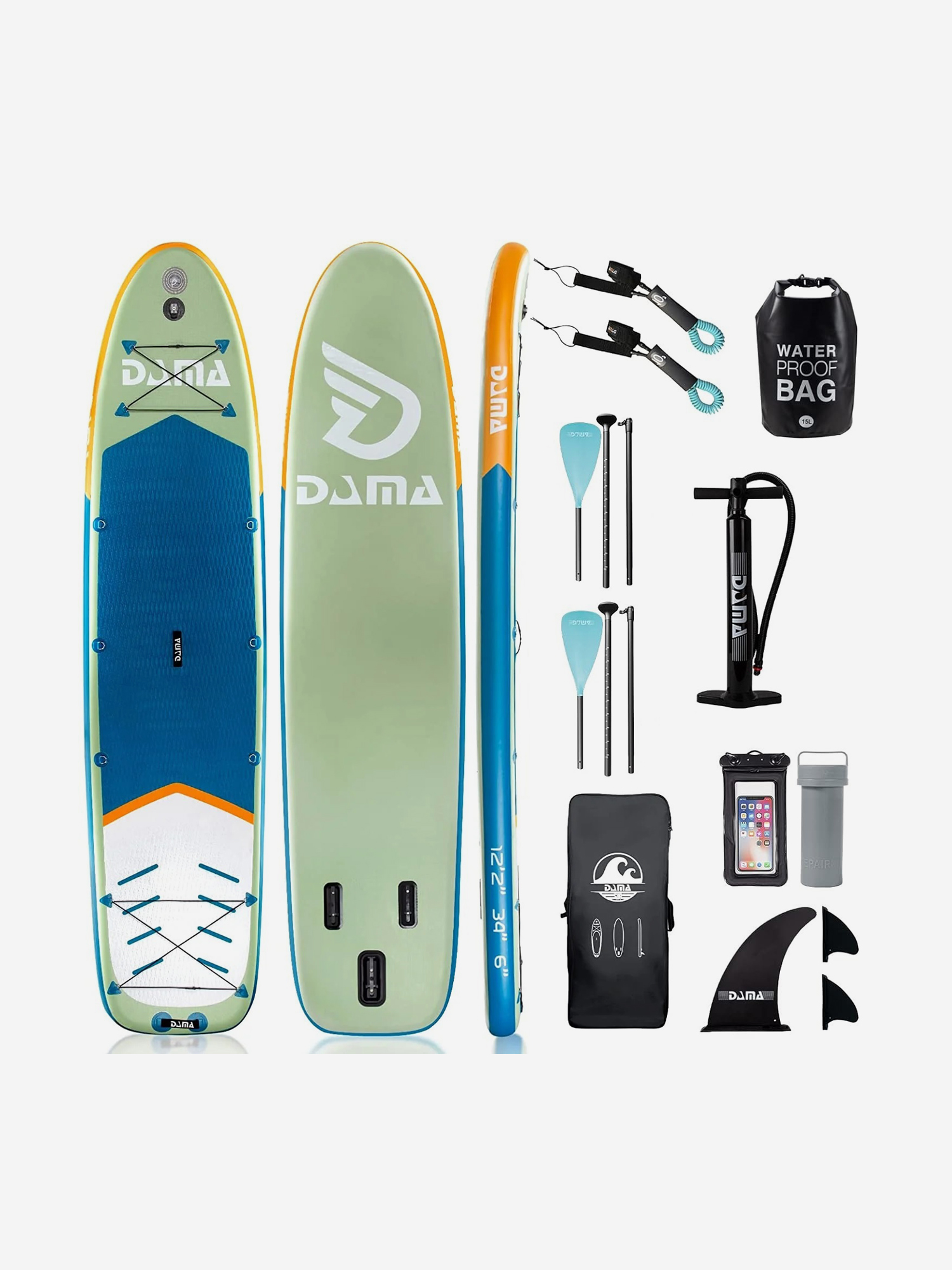 

Надувная SUP-доска DAMA SERIES Fresh Water Couple, 12'2" 370*87*15 см сапборд, Зеленый