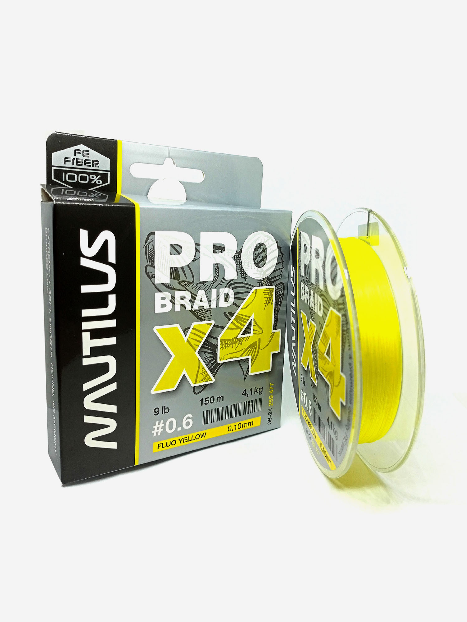 

Шнур Nautilus Pro Braid X4 Fluo Yellow d-0.10 4.1кг 9lb 150м, Желтый