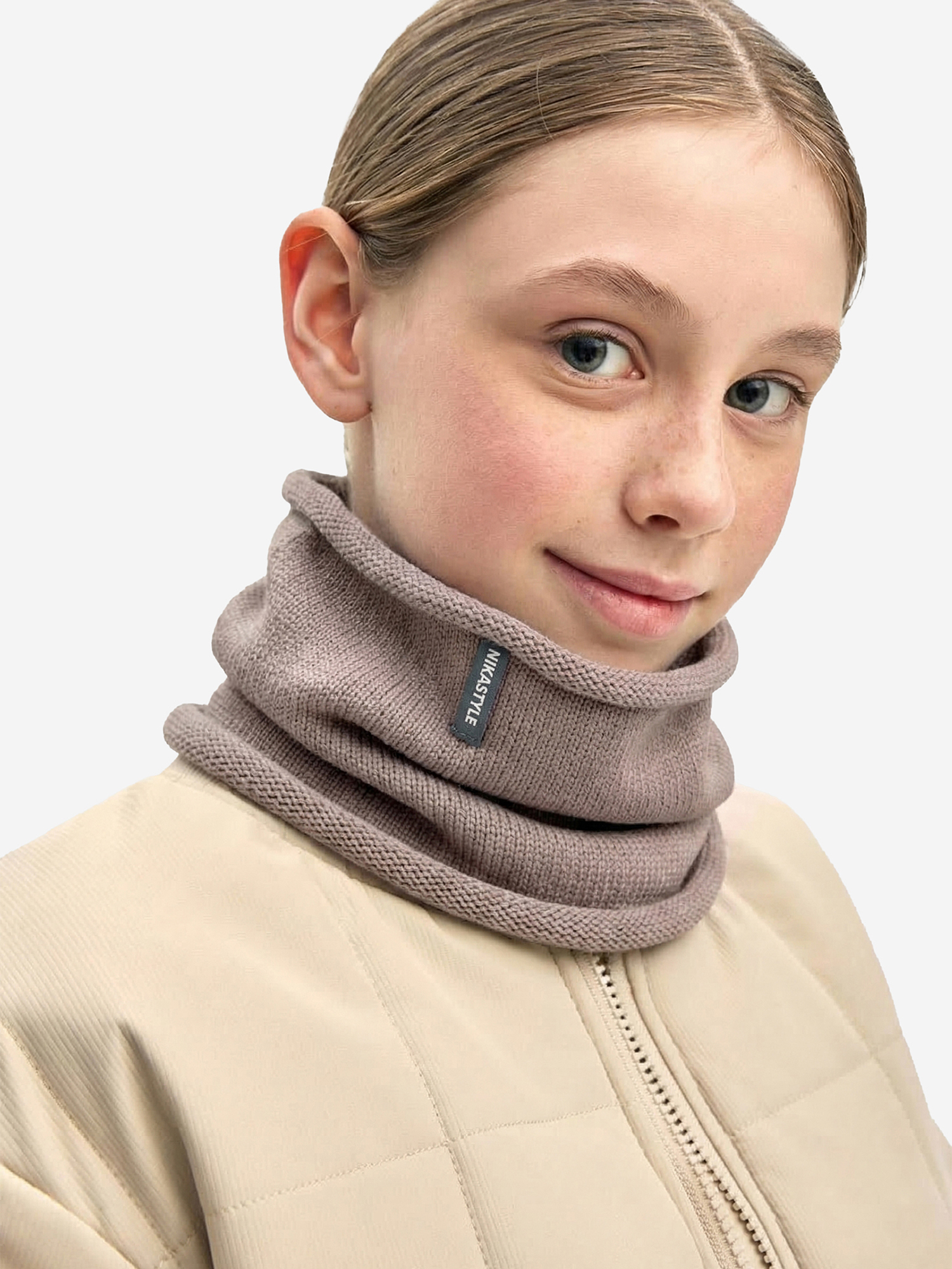 Изображение товара Стильный демисезонный снуд NIKASTYLE Какао для женщин и детей