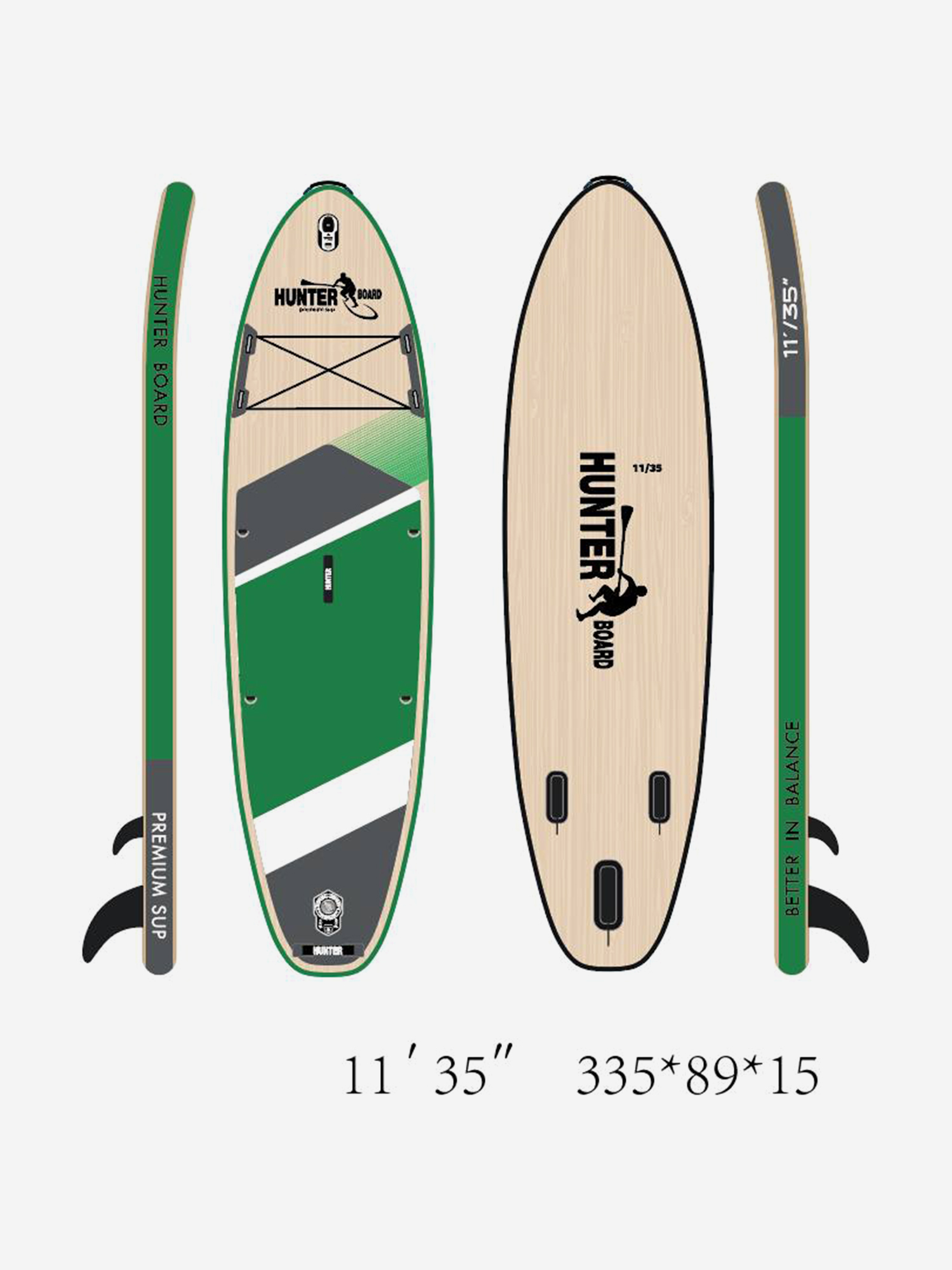 

Sup-доска Hunterboard ACTIVE 11', 335х89х15 см, Green/Wood, Бежевый