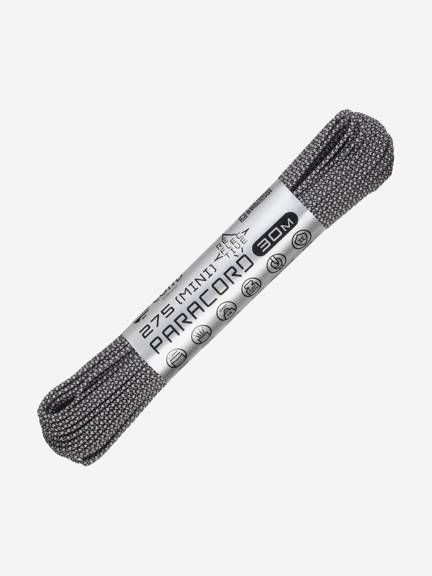 

Паракорд 275 CORD nylon 30м SuperReflective (black snake), Черный