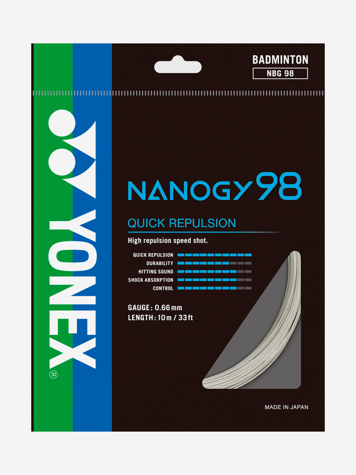 

Струна для бадминтона Yonex Nanogy 98 SG, 10м., Серебряный