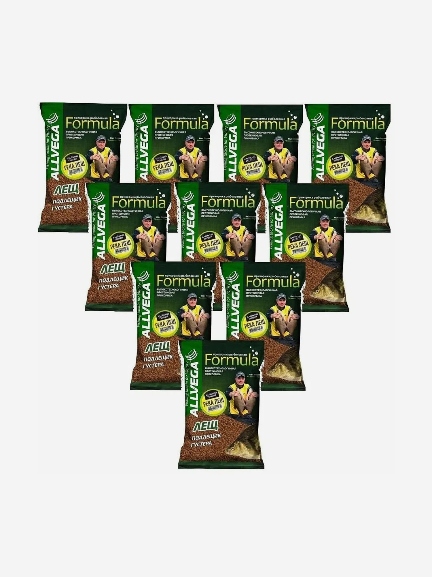 

Прикормка натуральная ALLVEGA "Formula River Bream" (РЕКА ЛЕЩ) 10 пакетов по 0,9 кг., Желтый