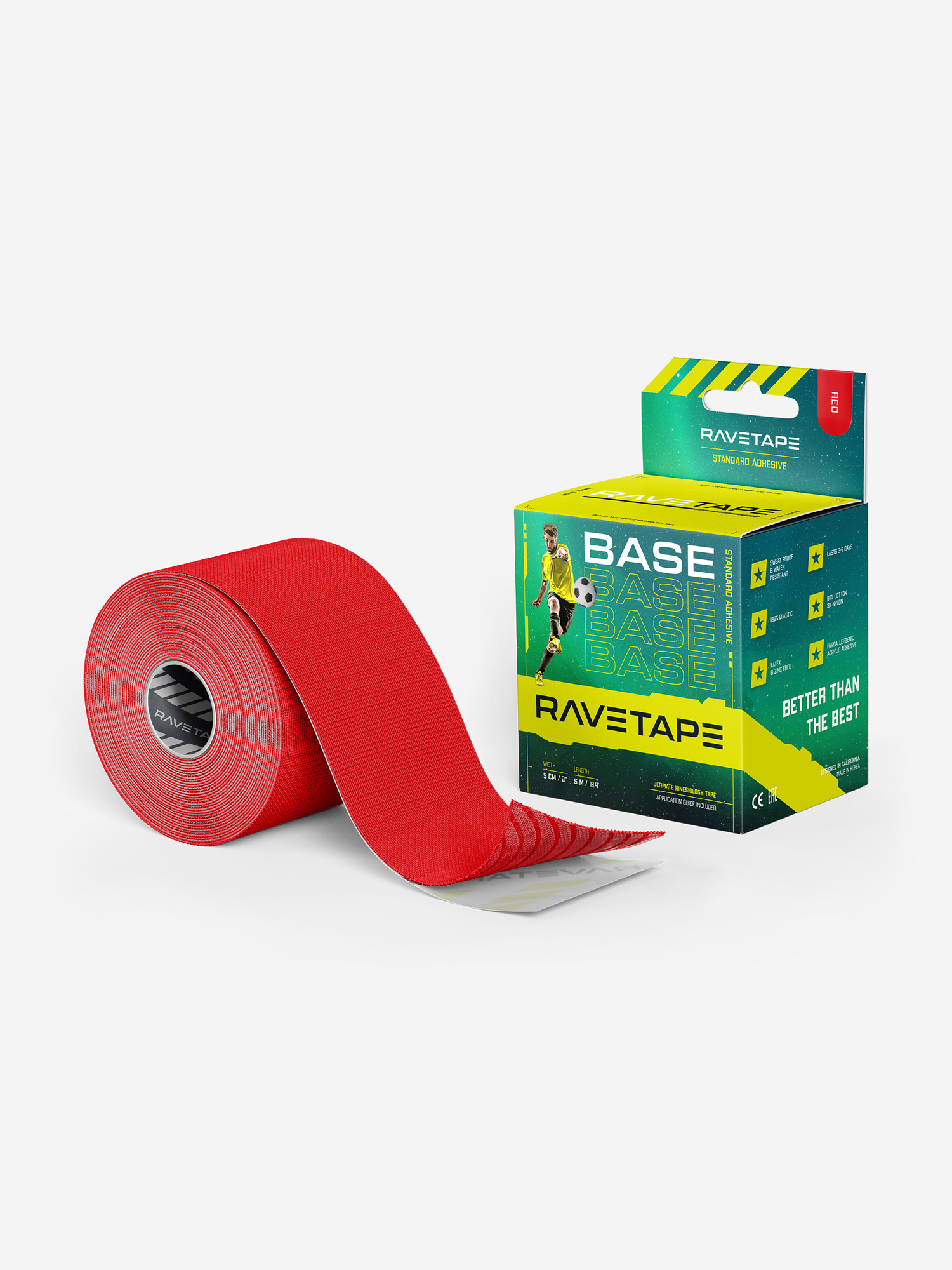 

Кинезиотейп RaveTape BASE 5×5, Красный