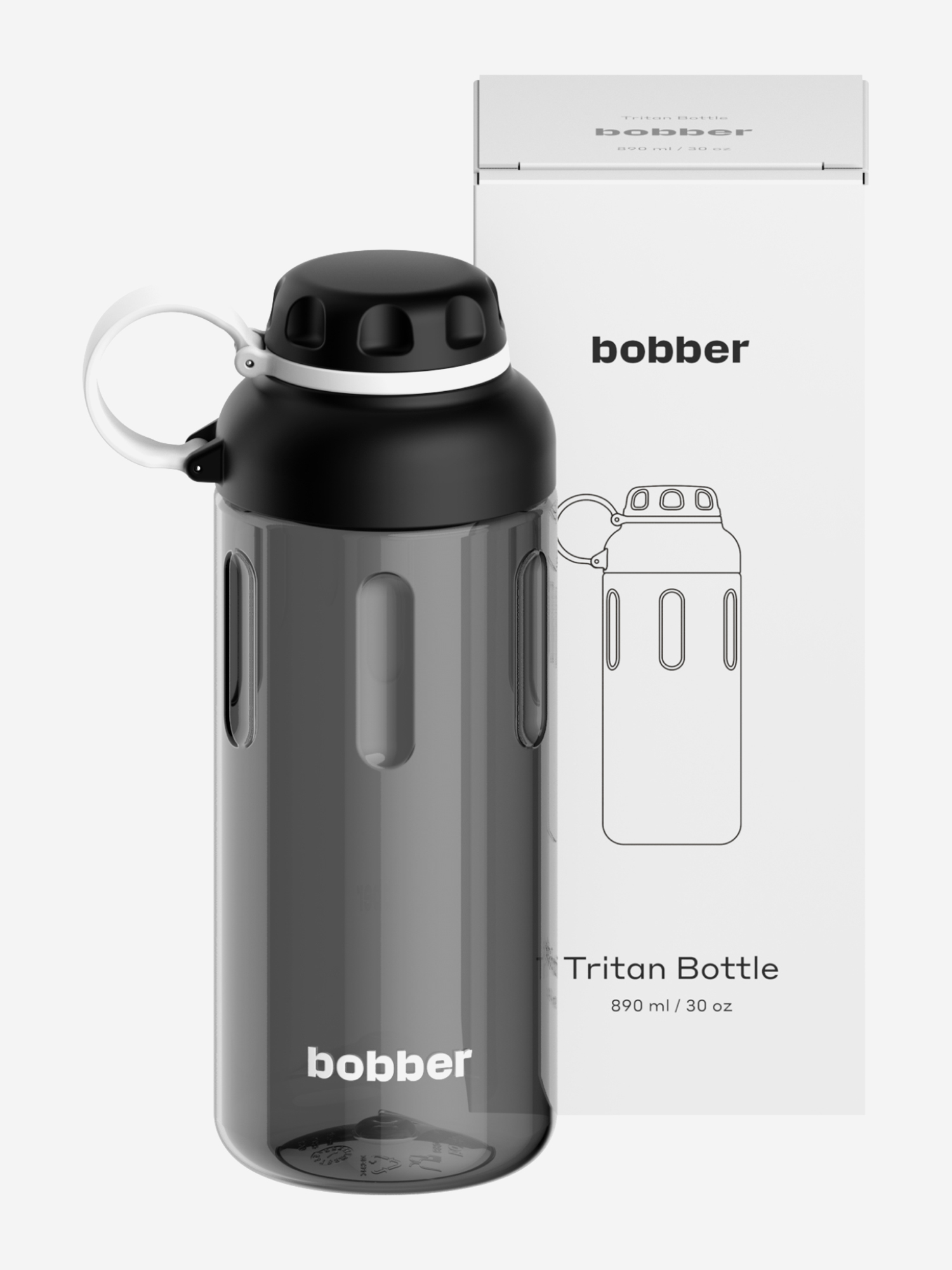 Изображение товара Бутылка тритановая BOBBER Tritan Bottle для холодных напитков, с ситечком, 890 мл, черная, Черный