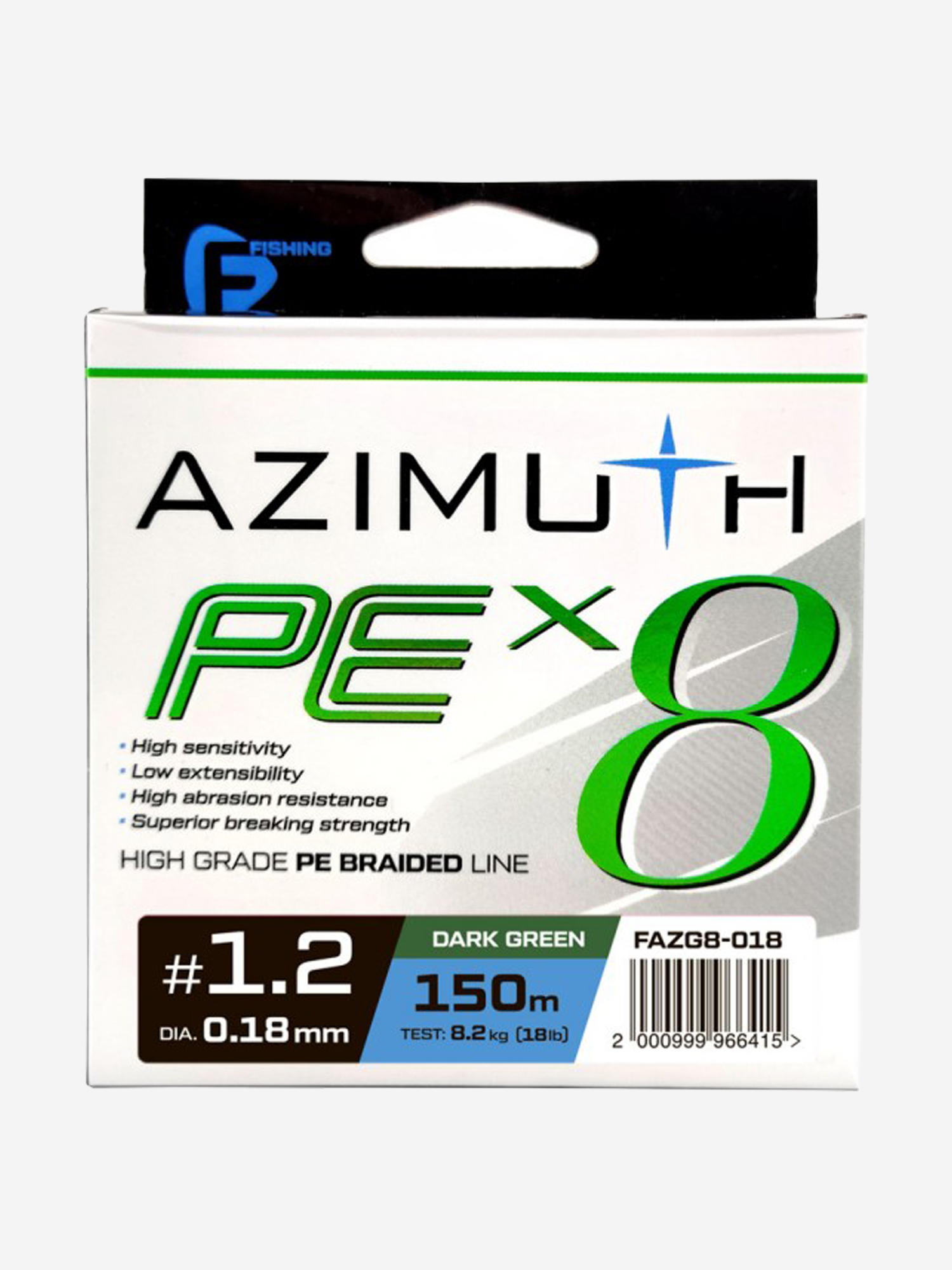 Изображение товара Шнур F-FISHING Azimuth PE X8 150м Dark Green 0,18мм 8,2кг для хищной рыбалки