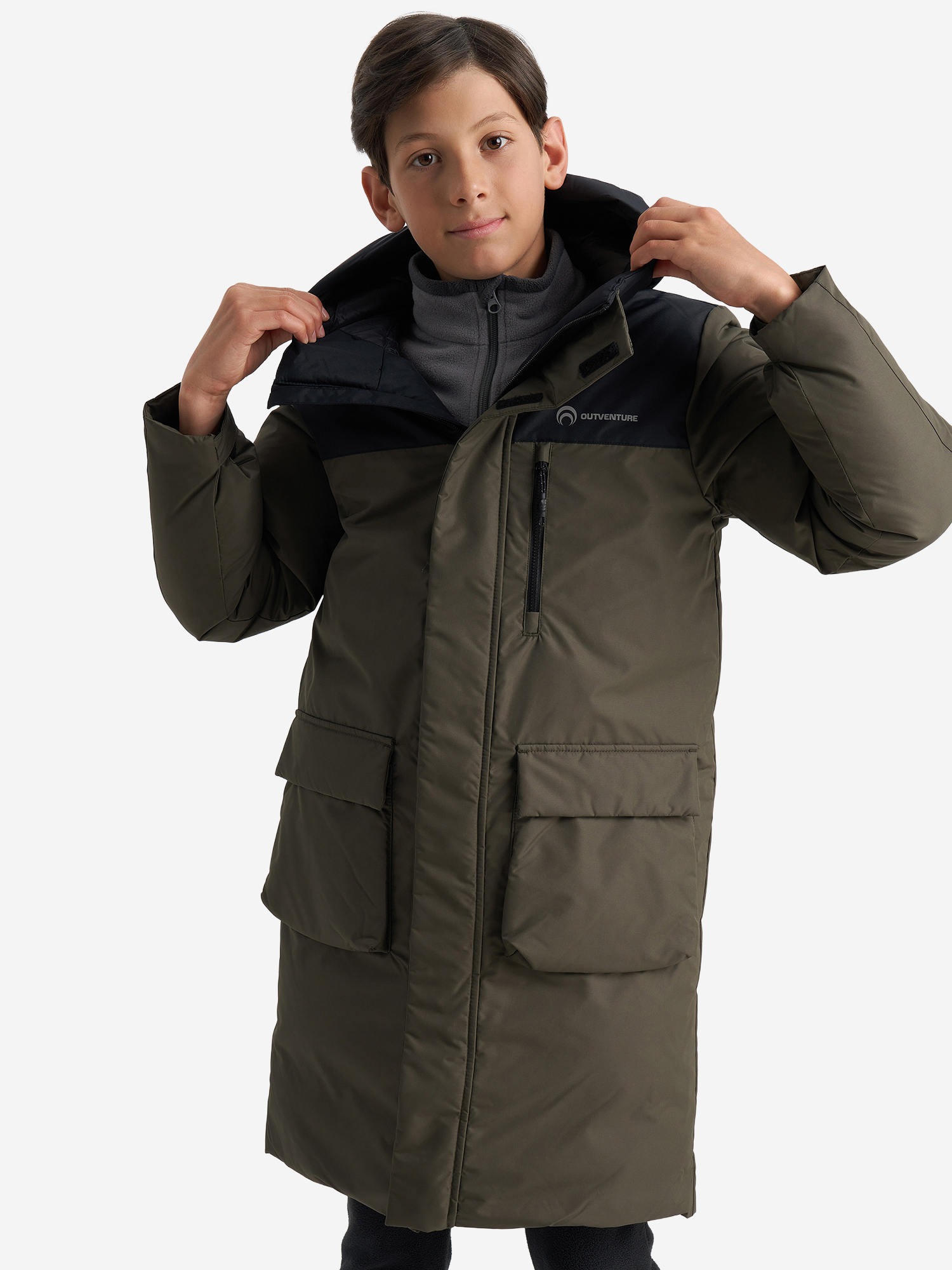 Пальто утепленное для мальчиков Outventure, коричневый, арт. 138627out-fb