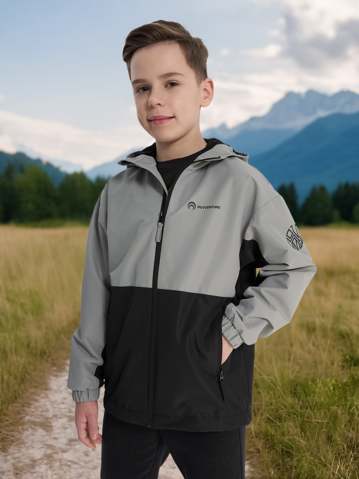 Изображение товара Ветровка для мальчиков Outventure, Серый/черный