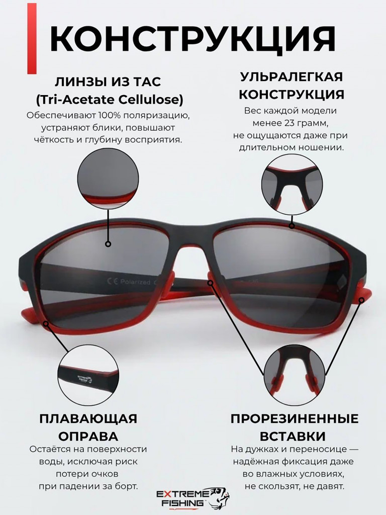 Очки солнцезащитные поляризационные Extreme Fishing Obsession OBS-136, линзы серые, для рыбалки и вождения