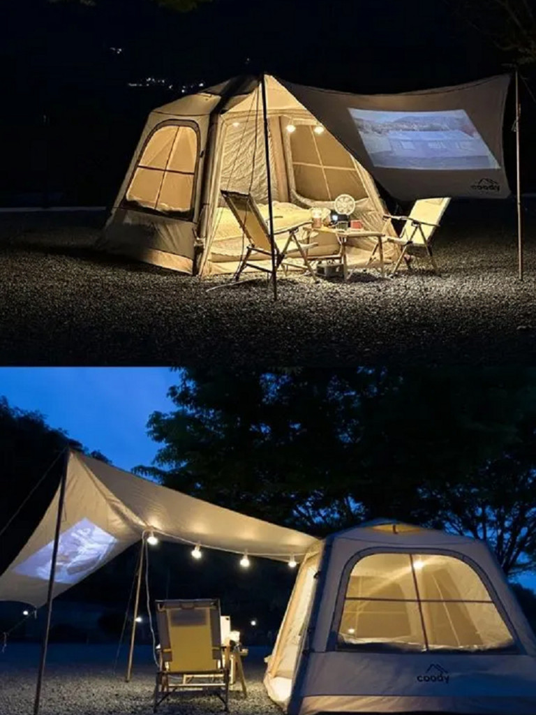 Надувная палатка Coody 5.8 Beige, 2.4×2.4 м, 2–4 человека, навес