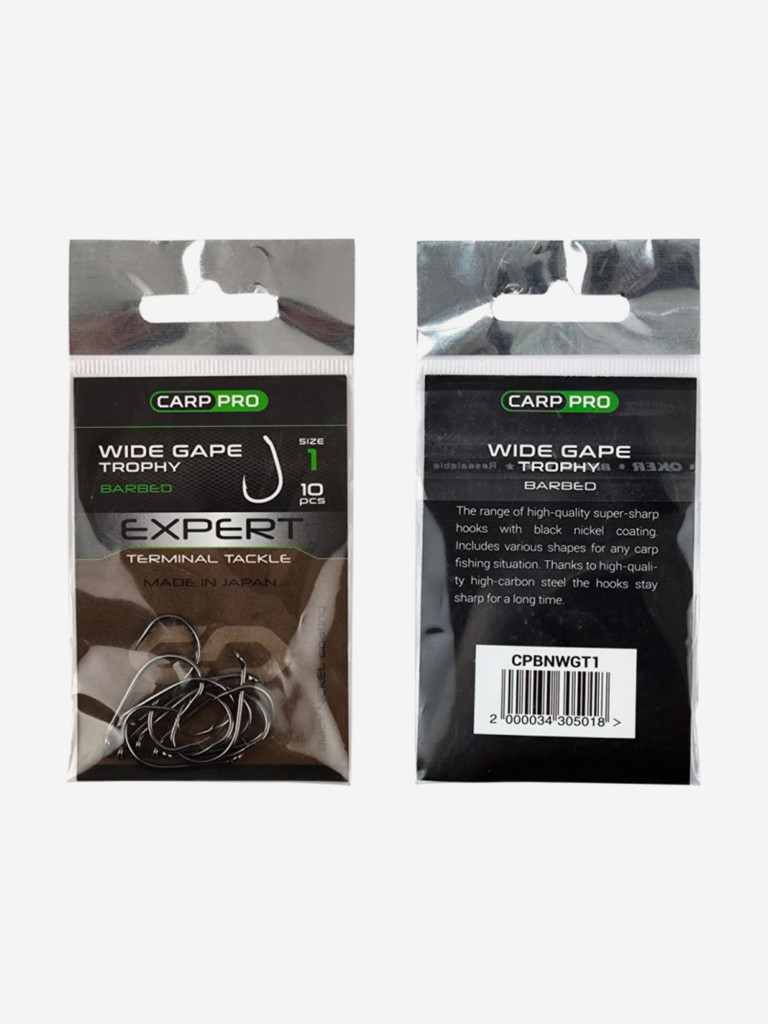 Крючок CARP PRO Black Nickel Wide Gape Trophy №1 10шт