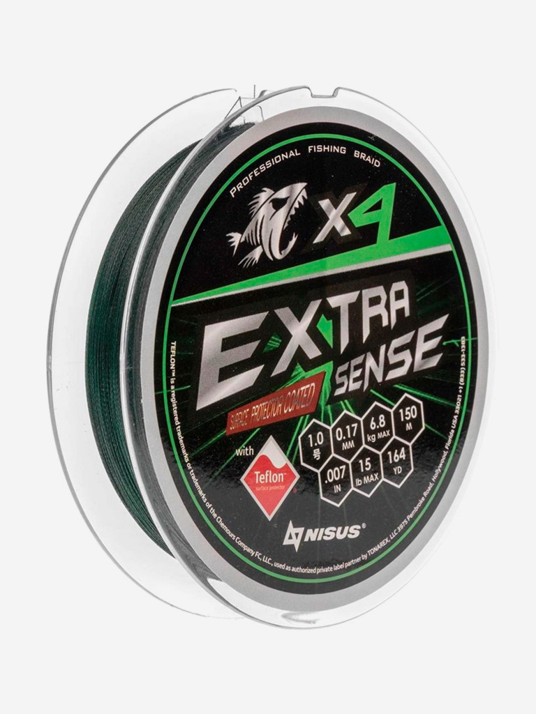 Шнур плетеный для рыбалки Helios Extrasense X4 PE, 150м, 0,17мм, 6,8кг, зеленый
