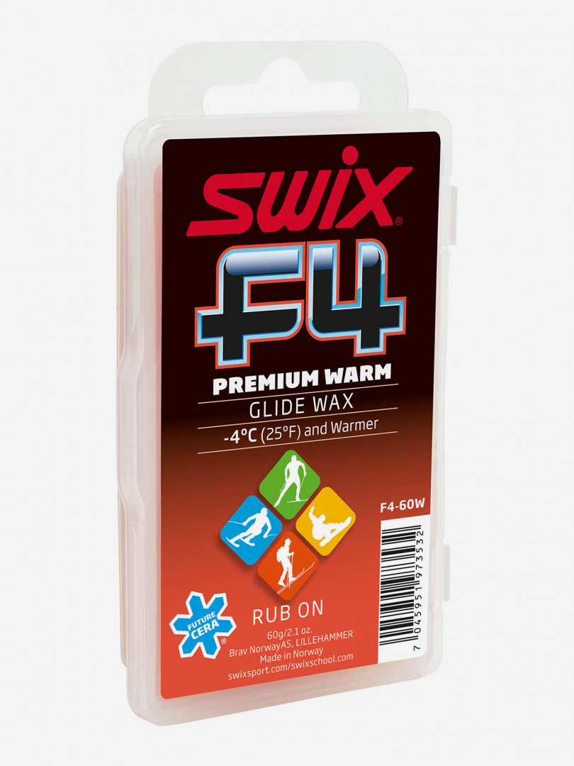 фото Мазь скольжения swix f4 premium warm, твердая с пробкой, 60 гр, белый