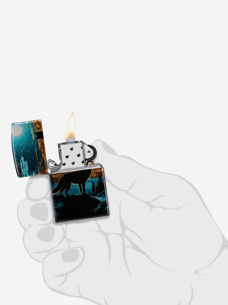 Зажигалка бензиновая ветроустойчивая Zippo Moonlight Wolf Design 540 Tumbled Chrome