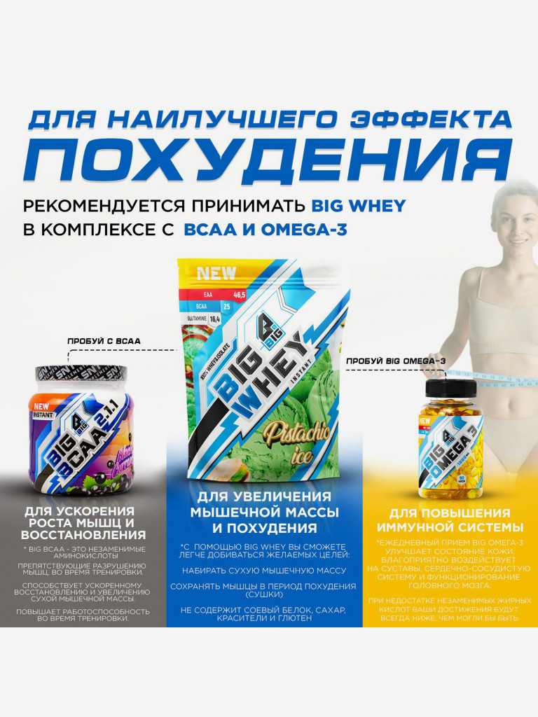 Протеин BIGSNT BIG WHEY сывороточный для набора мышечной массы, похудения и сушки / 900 грамм, 28 порций, Банан