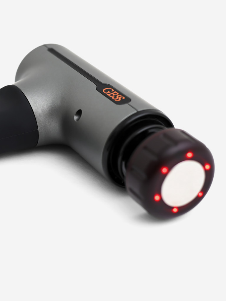 Перкуссионный массажер для тела GESS Revolver Plus, массажный пистолет, ударный, 5 насадок, уникальная насадка с прогревом
