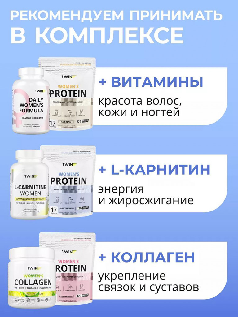 Протеин сывороточный женский с витаминами 1WIN вкус шоколад-голубика, 17 порций