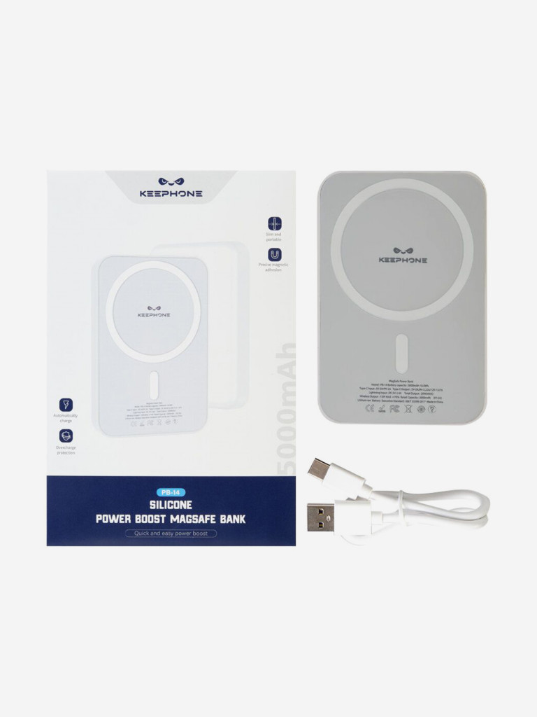 Портативный беспроводной аккумулятор Keephone Thin Snap Wireless PD 20W Повербанк 5000 мАч, порт Type-C — белый