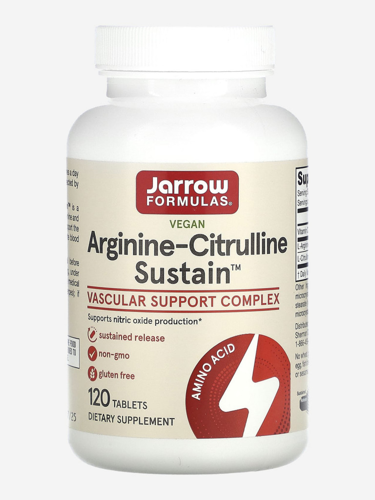 БАД Л-Аргинин, Цитрулин, Сустаин, Jarrow Formulas Arginine-Citrulline Sustain™ 120 таб, для поддержки сосудов и сердца