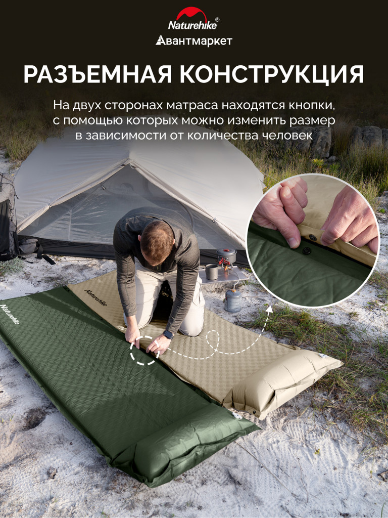 Коврик Naturehike CNK2450WS020 D04 10см с подушкой R7.8 самонадувной туристический зеленый