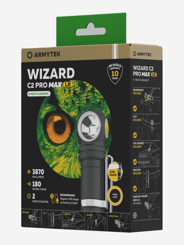 Фонарь налобный Armytek Wizard C2 Pro Max, теплый свет черный/желтый цвет —  купить за 11900 руб. со скидкой 23 %, отзывы в интернет-магазине Спортмастер