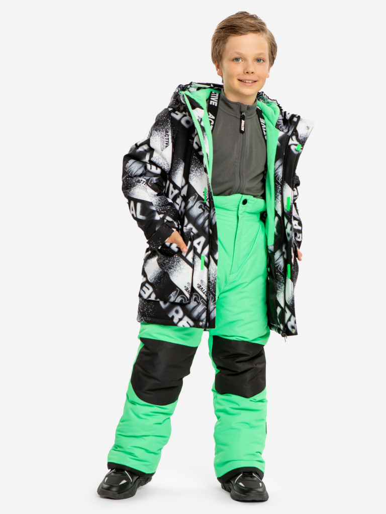 Пальто зимнее непромокаемое с капюшоном и вшитыми бретелями мультицвет для мальчика Button Blue