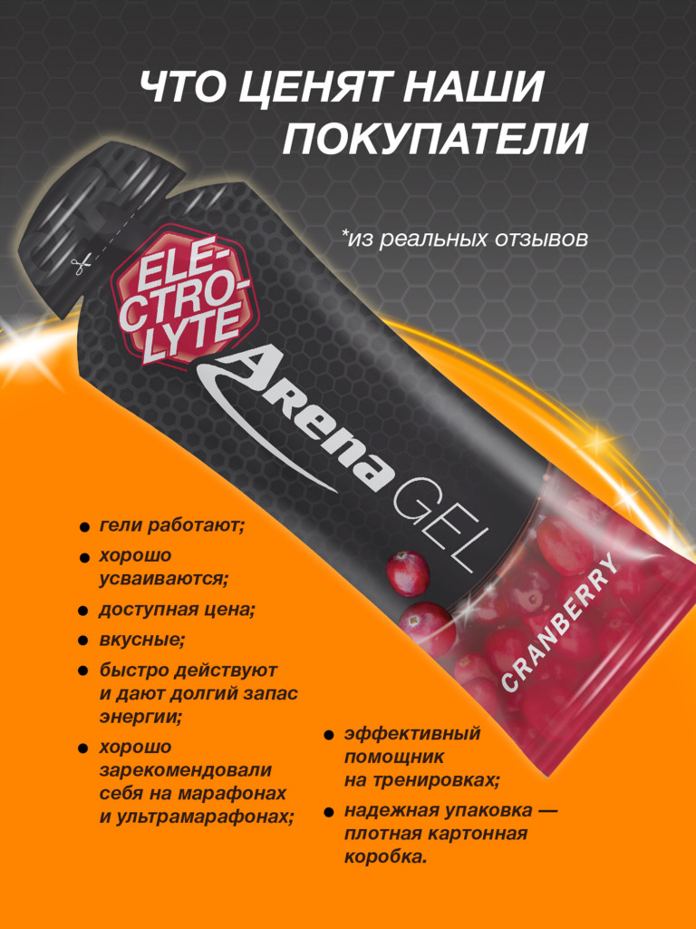 Энергетический гель Arena с электролитами, 8 штук, клюква