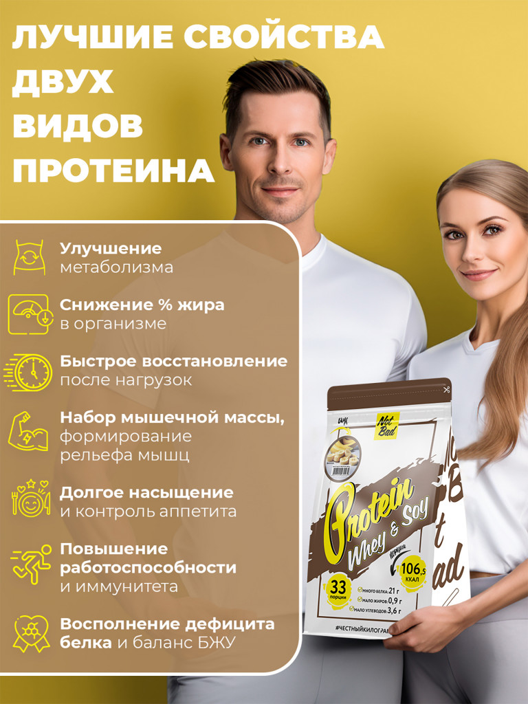 Протеин комплексный с соевым белком, NotBad Whey & Soy, 1000 г, Банан
