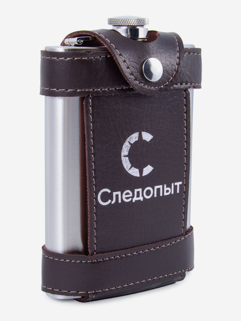 Фляжка Следопыт - Flage в кожанном чехле с тиснением, 260 мл.