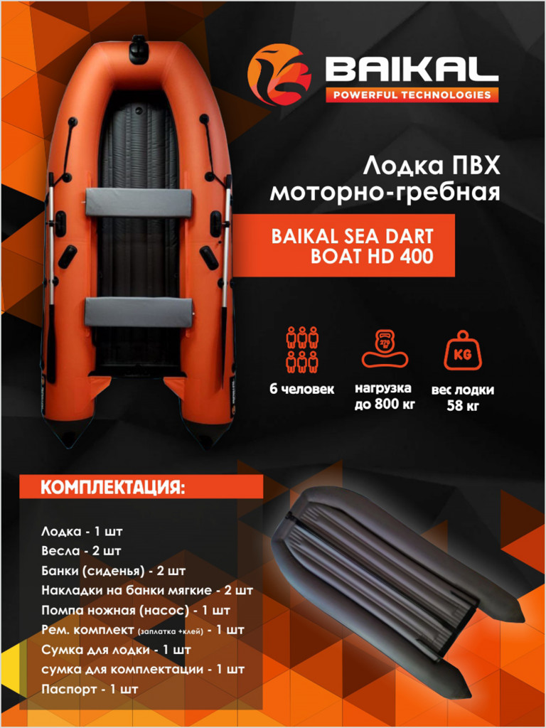 Лодка Байкал 400 ПВХ под мотор для рыбалки, для охоты, для отдыха, надувная