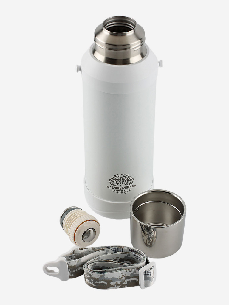 Термос 1.8л СИБИРЬ "Белый клевер" с плечевым ремнем