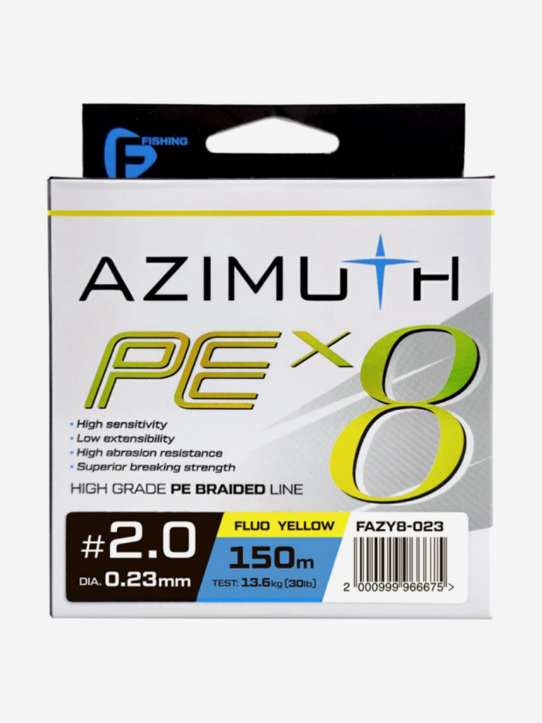 Шнур F-FISHING Azimuth PE X8 150м Fluo Yellow 0,23мм 13,6кг/30lb