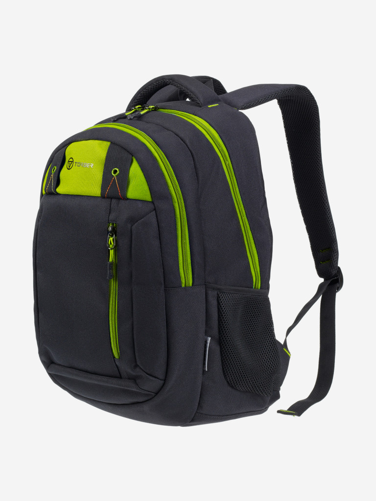 Рюкзак TORBER CLASS X, черный с зеленой вставкой, 45 x 32 x 16 см +Мешок для сменной обуви в подарок